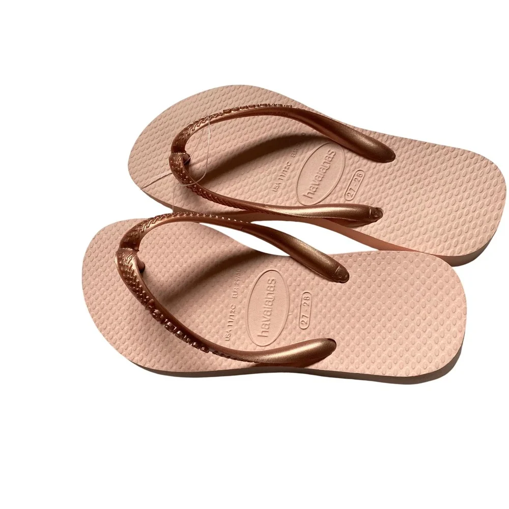 Havaianas Kids Slim Rose Gold Metallic Flip Flop Sandals Size 11/12C NWT